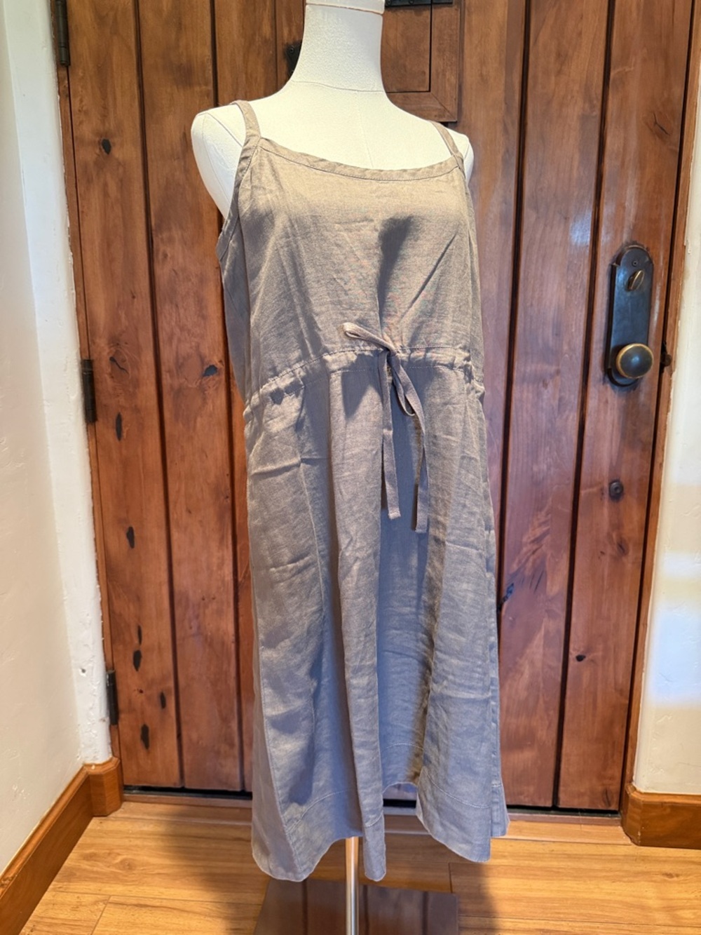 Eileen Fisher 100% Organic Linen Gray Dress with Pockets, Straps and Belt Size S